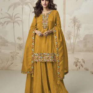 Yellow Silk Sharara Suit for Women Simpl...