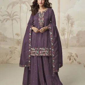 Lilac Purple Silk Sharara Suit for Women...