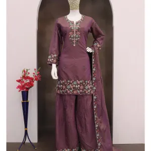 Lilac Purple Silk Sharara Suit for Women Simple Ethnic Wear
