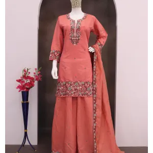 Peach Silk Sharara Suit for Women Simple and Elegant Ethnic Wear