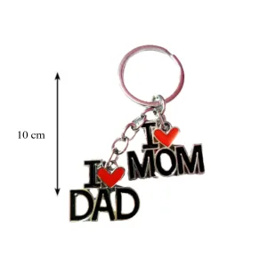 Evordlss I Love Mom and Dad Metal Family Charm Design, Silver and Red (Pack of 1)