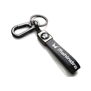 Evordlss Mahindra Premium Leather Keychain with Metal Carabiner Clip, (Pack of 1)