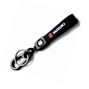 Evordlss Suzuki Premium Leather Keychain with Metal Carabiner Clip, (Pack of 1)
