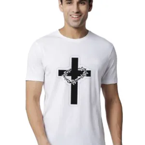 Jesus Christ Cross Graphic Printed White...