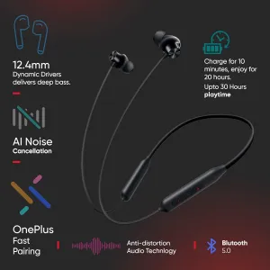 OnePlus Bullets Z2 Bluetooth Wireless in Ear Earphones with Mic, Bombastic Bass - 12.4 Mm Drivers, 10 Mins Charge - 20 Hrs Music, 30 Hrs Battery Life (Magico Black)
