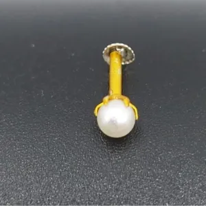 Beautiful Gold Plated Nose Pin PEARL WHITE Wedding Nose Ring Fashion Gift Jewellry PACK OF 1