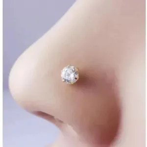 Beautiful Gold Plated Nose Pin White STONE Wedding Nose Ring Fashion Gift Jewellry PACK OF 1