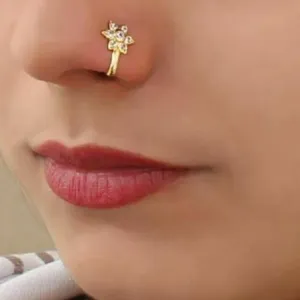 Beautiful Gold Plated Nose Pin U Shape GOL 7 Nug Wedding Nose Ring Fashion Gift Jewellry PACK OF 1