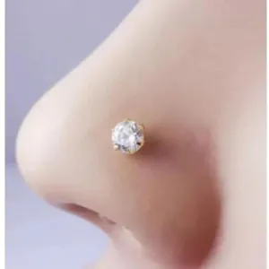 Beautiful Gold Plated Nose Pin White STONE Wedding Nose Ring Fashion Gift Jewellry PACK OF 1