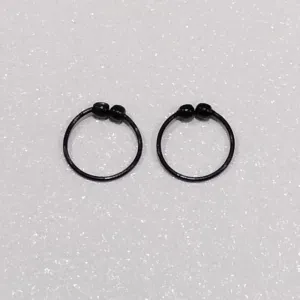NOSE RING BLACK 2 BOLL Rhodium Plated Brass, Metal, Alloy, Stone Nose Ring PACK OF 2