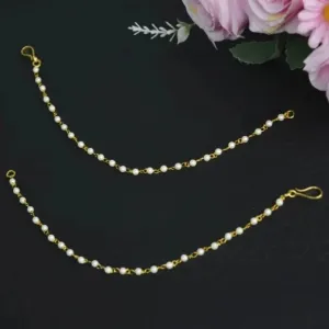 Gold Plated Ear Chain Traditional White pearl Kaan Chain