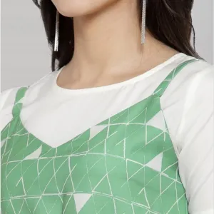 ATTIRIS Women's Poly Cotton Printed A-Line Knee Length T - Shirt Style Round Neck Dress, Green