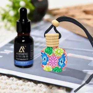 Floral Design Car Aromatizer Diffuser Bottle with Essential Oil Blueberry