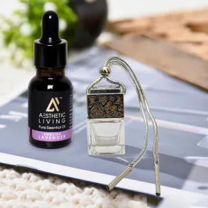 Square Gold Silver Car Aromatizer Diffuser Bottle with Oil English Lavender
