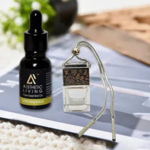 Square Gold Silver Car Diffuser Bottle Oil Combo Lemongrass