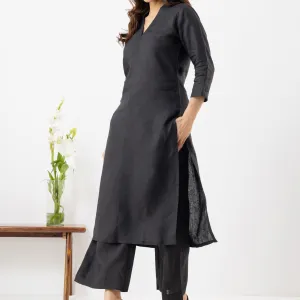 Black V Neck Kurta Set Elegant Ethnic Outfit for Women