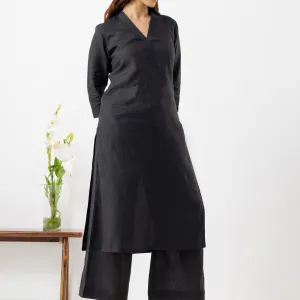 Black V Neck Kurta Set Elegant Ethnic Outfit for Women