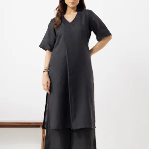Women’s Black V-Neck Short Sleeve Kurta...