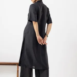 Women’s Black V-Neck Short Sleeve Kurta Set