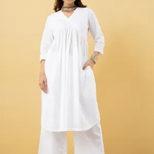 Elegant White Cotton Kurta Set with Pint...