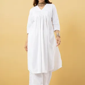 Elegant White Cotton Kurta Set with Pintuck Detailing