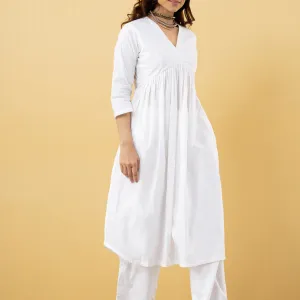 Elegant White Cotton Kurta Set with Pintuck Detailing