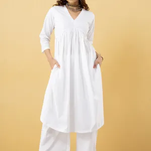 Elegant White Cotton Kurta Set with Pintuck Detailing