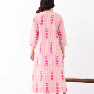 Pink White Tie Dye Print Cotton Anarkali Kurta Women Ethnic Wear