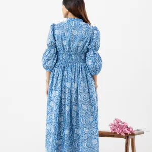 Elegant Blue Floral Printed Maxi Dress