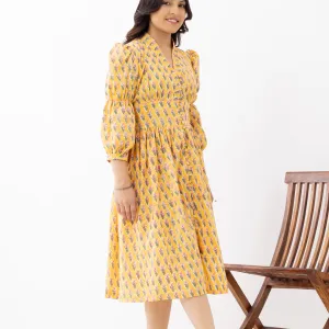 Mustard Yellow Floral Fit & Flare Midi Dress
