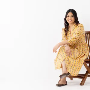 Mustard Yellow Floral Fit & Flare Midi Dress