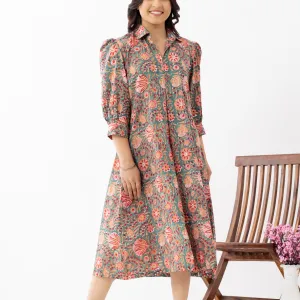 Vintage-Inspired Multicolor Floral A-Lin...