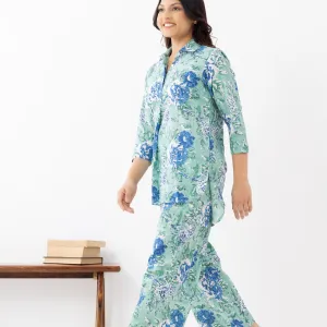 Mint Green Floral Cotton Co-ord Set for Women