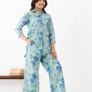 Mint Green Floral Cotton Co-ord Set for Women