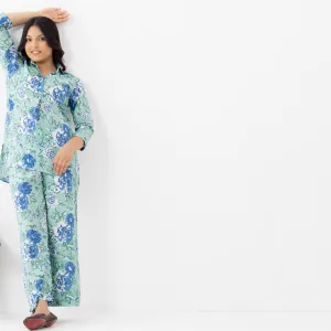 Mint Green Floral Cotton Co-ord Set for Women