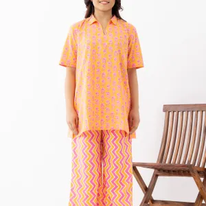 Bright Orange & Pink Printed Cotton Nigh...