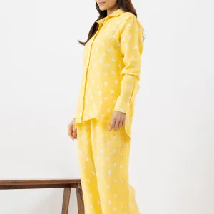 Women's Yellow Floral Cotton Co-ord Set (Full-Length Pants)