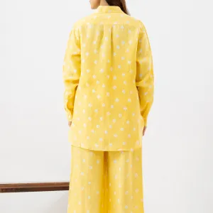 Women's Yellow Floral Cotton Co-ord Set (Full-Length Pants)