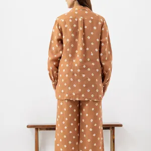 Women's Brown Floral Cotton Co-ord Set (Full-Length Pants)