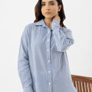 Women’s Blue Optical Stripe Linen Shirt
