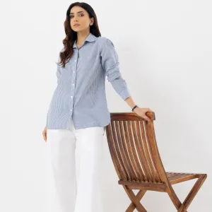 Women’s Blue Optical Stripe Linen Shirt