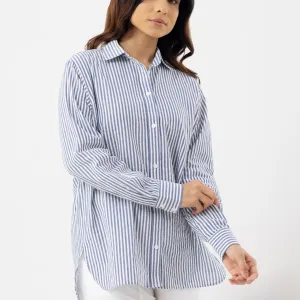Women’s Abstract Striped Blue Linen Shirt