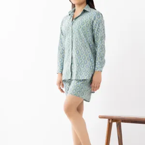 Women's Blue-Green Paisley Cotton Co-ord Set