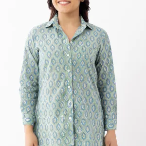 Women's Blue-Green Paisley Cotton Co-ord Set