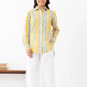 Women's Yellow & White Striped Cotton Sh...