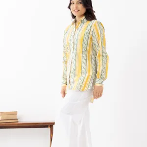 Women's Yellow & White Striped Cotton Shirt