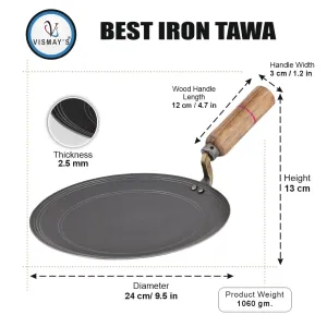 Vismays Smooth Edge Pure Iron Tawa Strong Wooden Handle