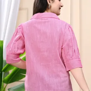 Casual Puff Sleeves Self Design Women Blue  Top