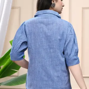 Casual Puff Sleeves Self Design Women Pink  Top