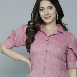 Casual Puff Sleeves Self Design Women Pi...